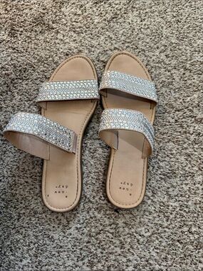a new day Beige Slide Sandals with Rhinestone Straps